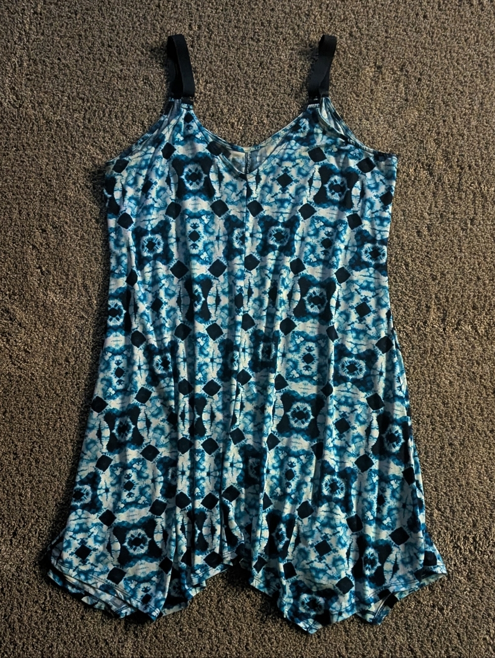 Women's Size M Blue Tie-Dye Pattern Sleep Dress with Navy Straps